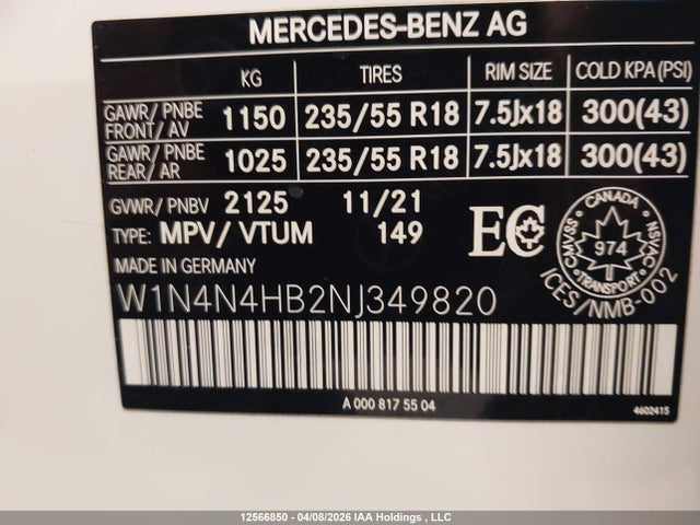 W1N4N4HB2NJ349820 Mercedes-Benz Gla 250 4matic
