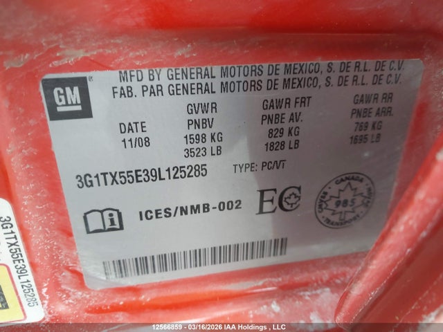 Aukcja sprzedaży 2009 Chevrolet Aveo Lt, vin: 3G1TX55E39L125285, numer aukcji: 12566859