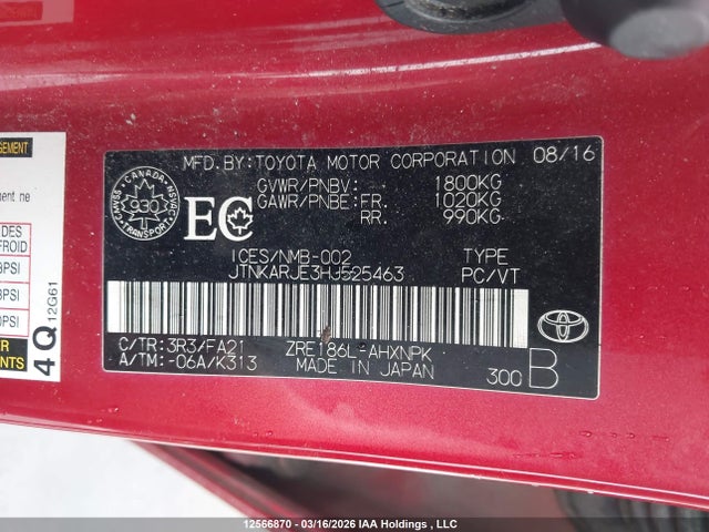 Aukcja sprzedaży 2017 Toyota Corolla, vin: JTNKARJE3HJ525463, numer aukcji: 12566870