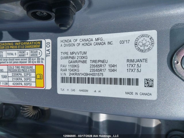 2HKRW1H39HH001575 Honda CR-V LX