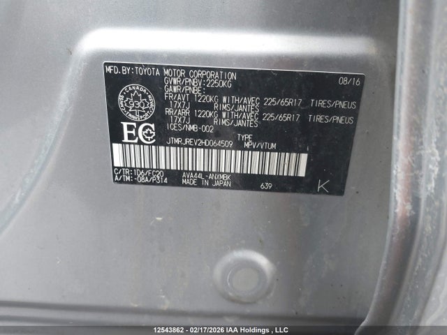 JTMRJREV2HD064509 Toyota Rav4 Hybrid Le+
