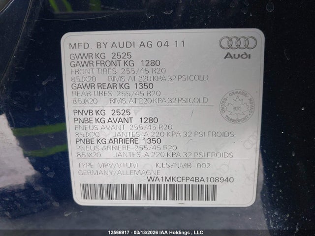 Продаж на аукціоні авто 2011 Audi Q5 Premium Plus, vin: WA1MKCFP4BA108940, номер лоту: 12566917