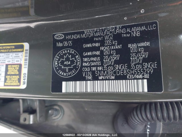 12566922 :رقم المزاد ، 5NMJBCDE8SH555299 vin ، 2025 Hyundai Tucson Preferred Awd مزاد بيع
