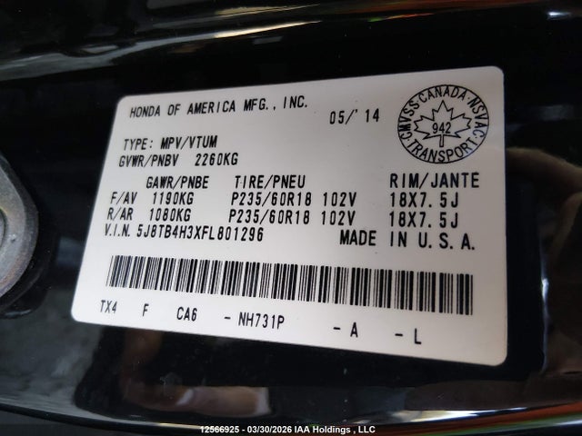 5J8TB4H3XFL801296 Acura RDX