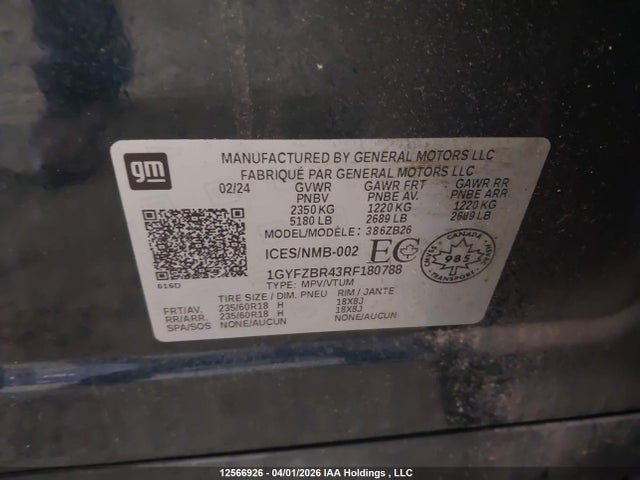 1GYFZBR43RF180788 Cadillac Xt4 Luxury