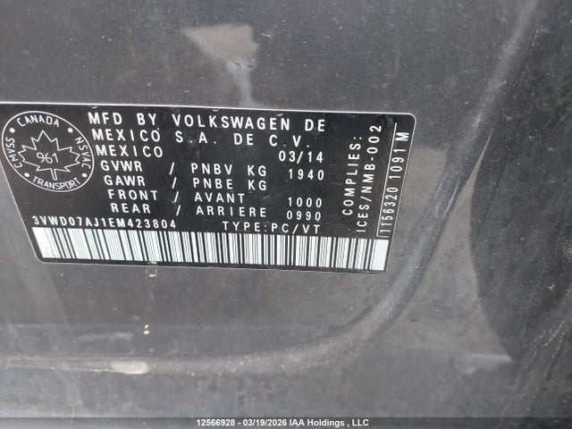 3VWD07AJ1EM423804 Volkswagen JETTA SE