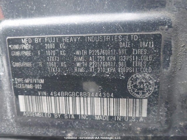 Aukcja sprzedaży 2011 Subaru Outback 2.5i Premium, vin: 4S4BRGBC8B3444304, numer aukcji: 12566932