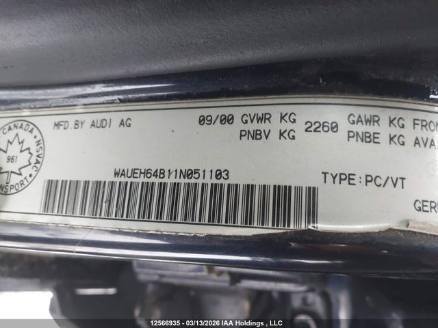 2001 Audi A6 მანქანა იყიდება აუქციონზე, vin: WAUEH64B11N051103, აუქციონის ნომერი: 12566935