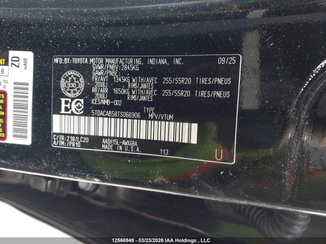 12566949 :رقم المزاد ، 5TDACAB58TS066906 vin ، 2026 Toyota Grand Highlander Hybrid Limited مزاد بيع