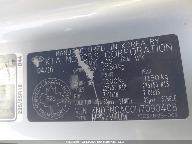 KNDPNCAC0H7090408 KIA Sportage Ex