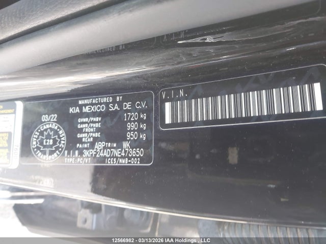 3KPF24AD7NE473650 KIA FORTE LX