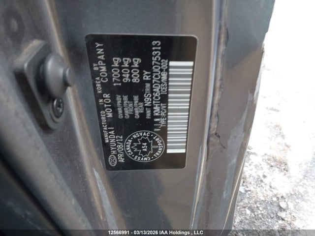 12566991 :رقم المزاد ، KMHTC6AD7CU075313 vin ، 2012 Hyundai Veloster مزاد بيع