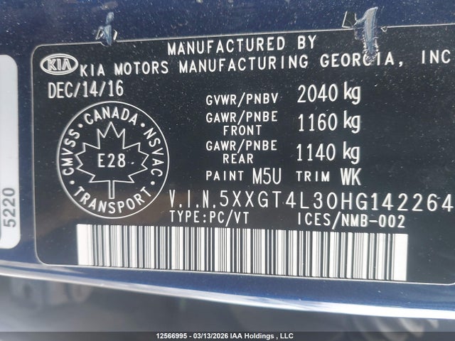 5XXGT4L30HG142264 KIA Optima Lx/lx+