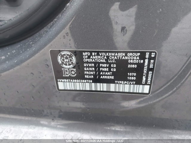 1VWBS7A38GC066709 Volkswagen PASSAT SE