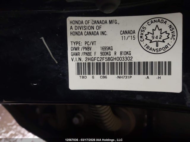 Продаж на аукціоні авто 2016 Honda Civic Lx, vin: 2HGFC2F58GH003302, номер лоту: 12567036