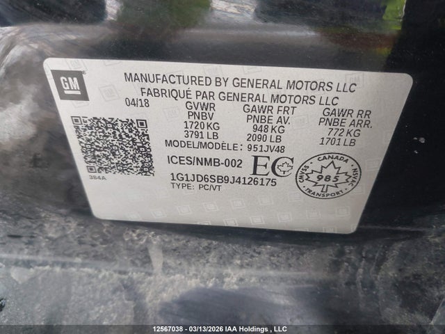 1G1JD6SB9J4126175 Chevrolet Sonic Lt Auto
