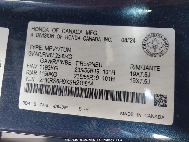 2HKRS6H9XSH210814 Honda CR-V HYBRID