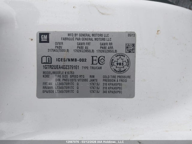 Aukcja sprzedaży 2013 Gmc Sierra K1500 Sl, vin: 1GTR2UEA4DZ379161, numer aukcji: 12567076