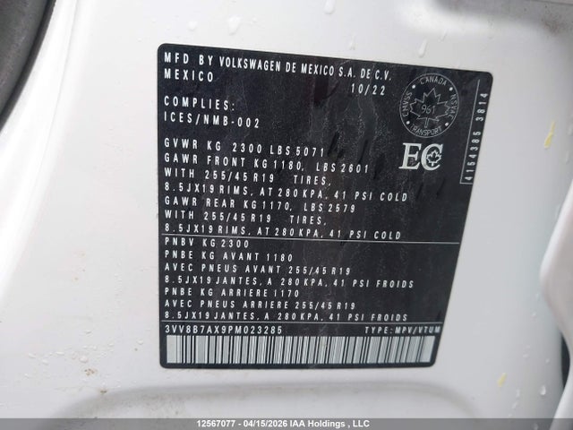 Aukcja sprzedaży 2023 Volkswagen Tiguan, vin: 3VV8B7AX9PM023285, numer aukcji: 12567077