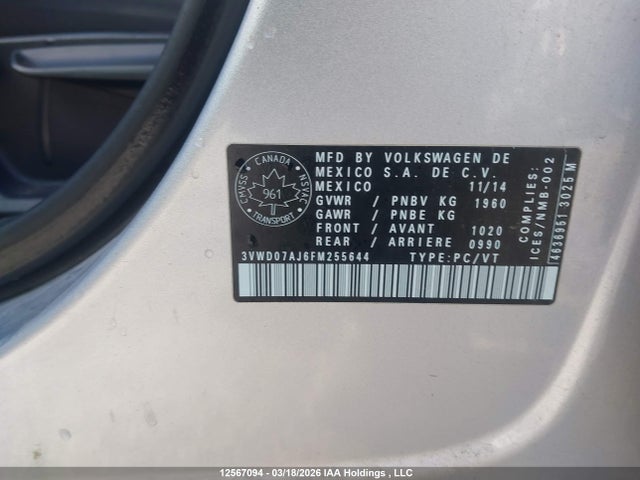 3VWD07AJ6FM255644 Volkswagen Jetta 1.8 Tsi Comfortline/1.8 Tsi Trendline+