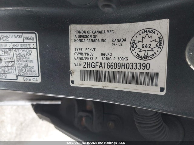 Aukcja sprzedaży 2009 Honda Civic Sport, vin: 2HGFA16609H033390, numer aukcji: 12567097