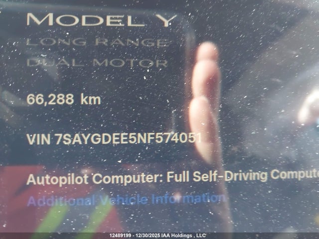 Aukcja sprzedaży 2022 Tesla Model Y Long Range, vin: 7SAYGDEE5NF574051, numer aukcji: 12489199
