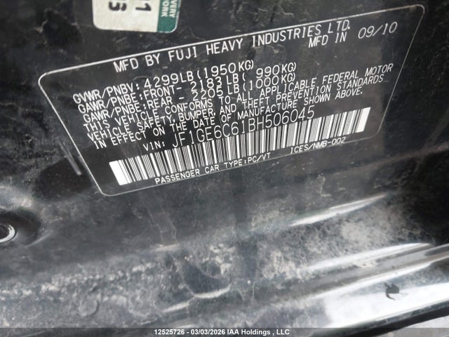 Aukcja sprzedaży 2011 Subaru Impreza 2.5 I Limited Package, vin: JF1GE6C61BH506045, numer aukcji: 12525726