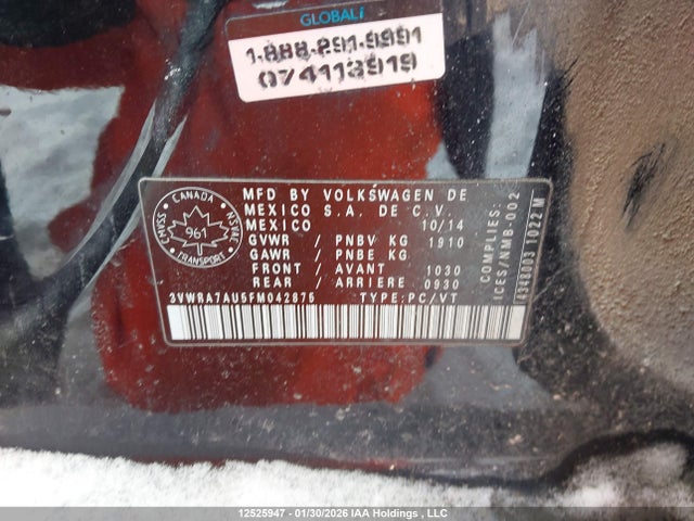 12525947 :رقم المزاد ، 3VWRA7AU5FM042875 vin ، 2015 Volkswagen Golf 2.0 Tdi Comfortline/2.0 Tdi Highline/2.0 Tdi Trendline مزاد بيع