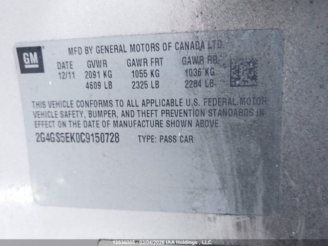 2012 Buick Regal Premium 1 მანქანა იყიდება აუქციონზე, vin: 2G4GS5EK0C9150728, აუქციონის ნომერი: 12536085