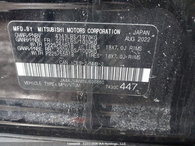 JA4AJVAW8NU606660 Mitsubishi Rvr Gt/le/se/sel