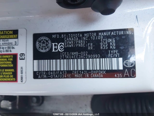 2010 Toyota Matrix მანქანა იყიდება აუქციონზე, vin: 2T1KU4EE3AC290993, აუქციონის ნომერი: 12567105