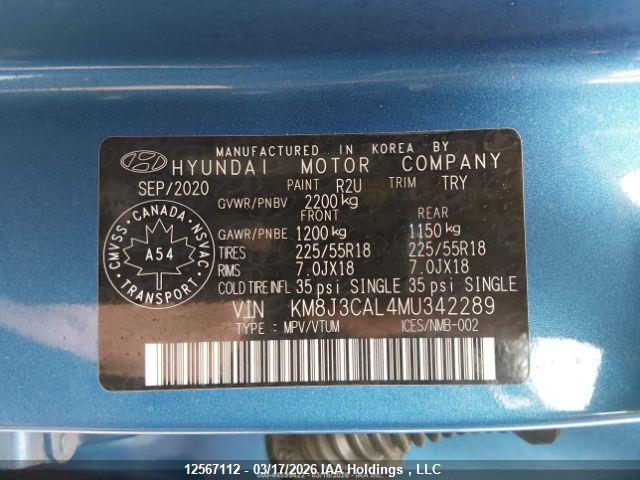 2021 Hyundai Tucson Luxury მანქანა იყიდება აუქციონზე, vin: KM8J3CAL4MU342289, აუქციონის ნომერი: 12567112