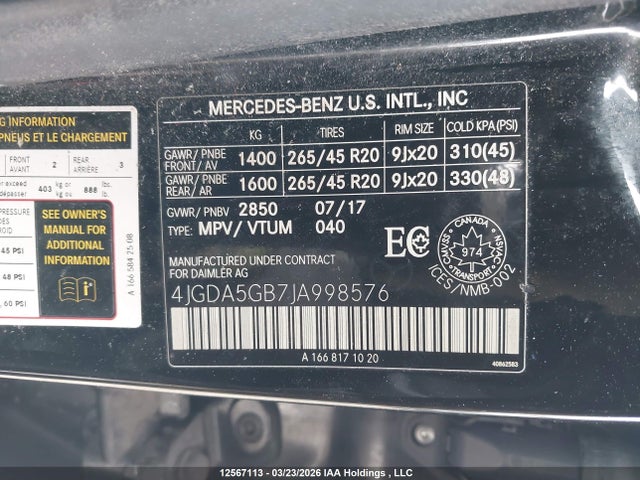 4JGDA5GB7JA998576 Mercedes-Benz Gle 400 4matic