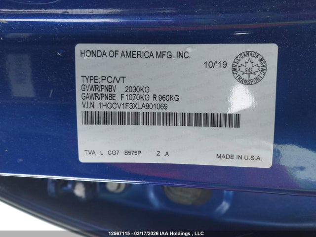 1HGCV1F3XLA801069 Honda Accord Sport 1.5t