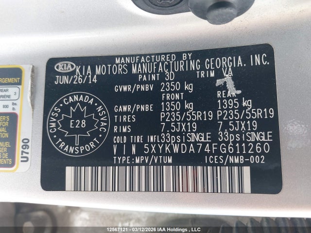 5XYKWDA74FG611260 KIA Sorento Sx/sx Limited
