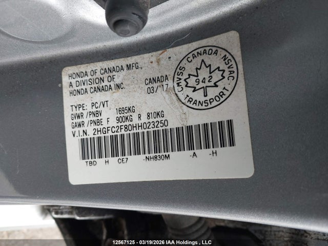 2017 Honda Civic Ex მანქანა იყიდება აუქციონზე, vin: 2HGFC2F80HH023250, აუქციონის ნომერი: 12567125