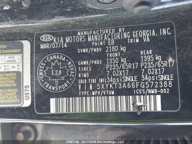 KIA SORENTO LX 2015 5XYKT3A66FG572388 Image 9
