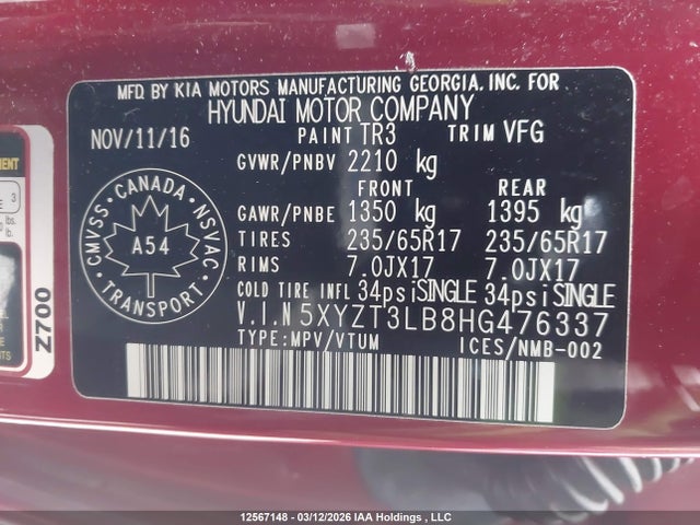 5XYZT3LB8HG476337 Hyundai Santa Fe Sport 2.4 Base