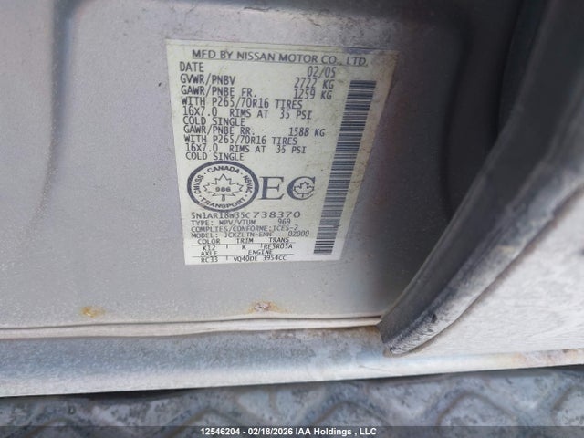 Продаж на аукціоні авто 2005 Nissan Pathfinder Se, vin: 5N1AR18W35C738370, номер лоту: 12546204