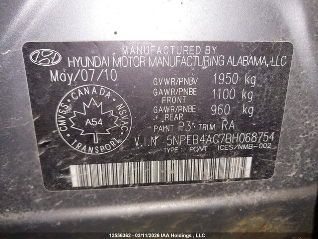 Aukcja sprzedaży 2011 Hyundai Sonata Gl, vin: 5NPEB4AC7BH068754, numer aukcji: 12556362