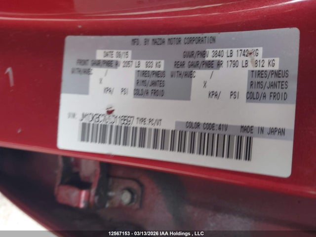 12567153 :رقم المزاد ، JM1DKBC70G0116597 vin ، 2016 Mazda Cx-3 Gs مزاد بيع