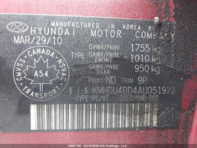 Продажа на аукционе авто 2010 Hyundai Elantra Gl, vin: KMHDU4BD4AU051973, номер лота: 12567160