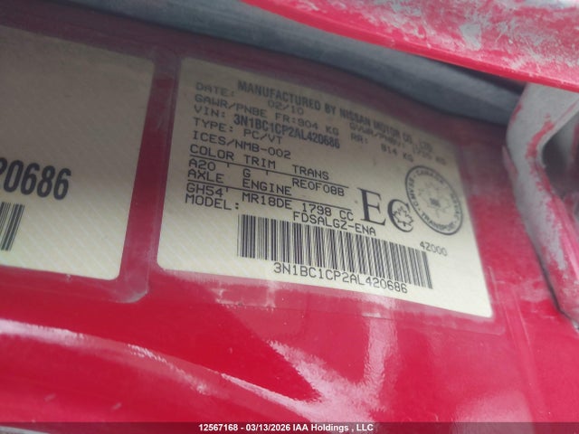 Продаж на аукціоні авто 2010 Nissan Versa S/sl, vin: 3N1BC1CP2AL420686, номер лоту: 12567168