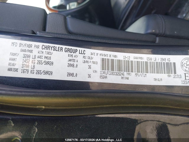 Продаж на аукціоні авто 2013 Jeep Grand Cherokee Overland, vin: 1C4RJFCG9DC626246, номер лоту: 12567176