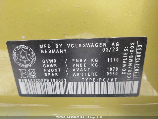 12567186 :رقم المزاد ، WVW4A7CD8PW183063 vin ، 2023 Volkswagen Golf Gti 40th Anniversary مزاد بيع