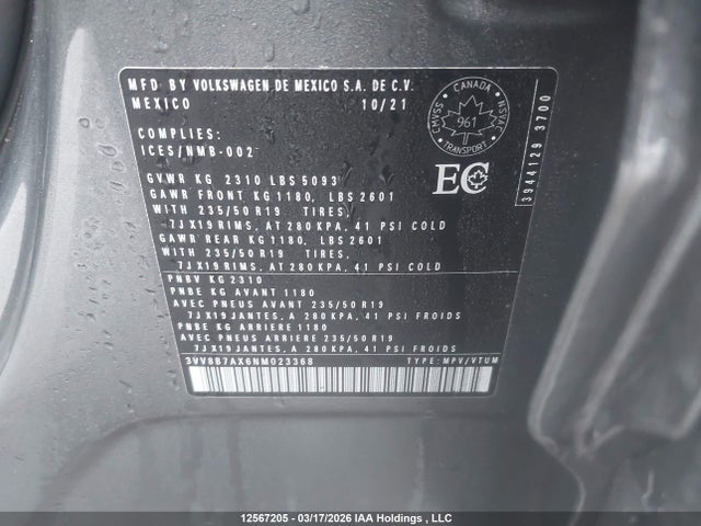 3VV8B7AX6NM023368 Volkswagen Tiguan Se R-line Black