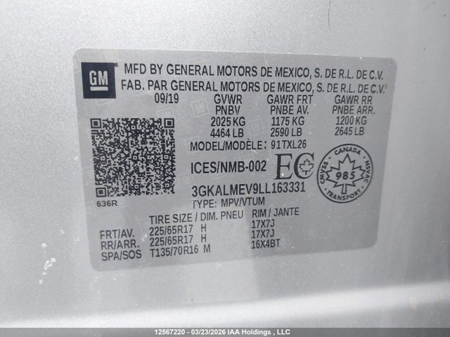 3GKALMEV9LL163331 GMC Terrain Sle