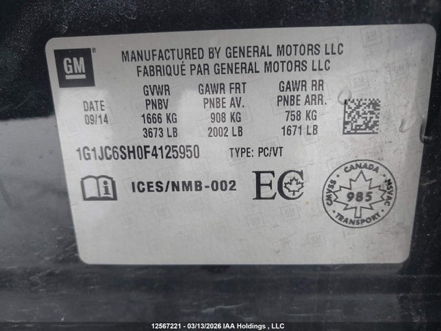 1G1JC6SH0F4125950 Chevrolet SONIC LT
