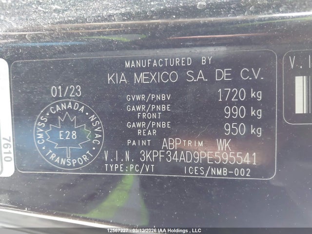 Продаж на аукціоні авто 2023 Kia Forte Ex/ex Premium/ex+/gt-line, vin: 3KPF34AD9PE595541, номер лоту: 12567227