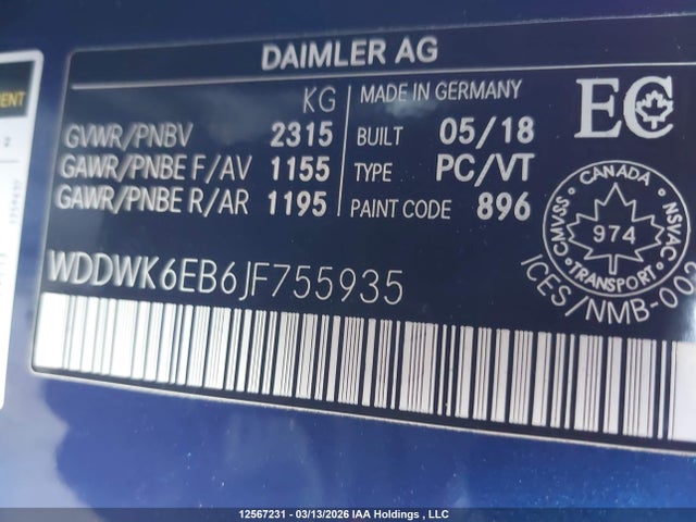 Aukcja sprzedaży 2018 Mercedes-benz C 43 4mati Amg, vin: WDDWK6EB6JF755935, numer aukcji: 12567231